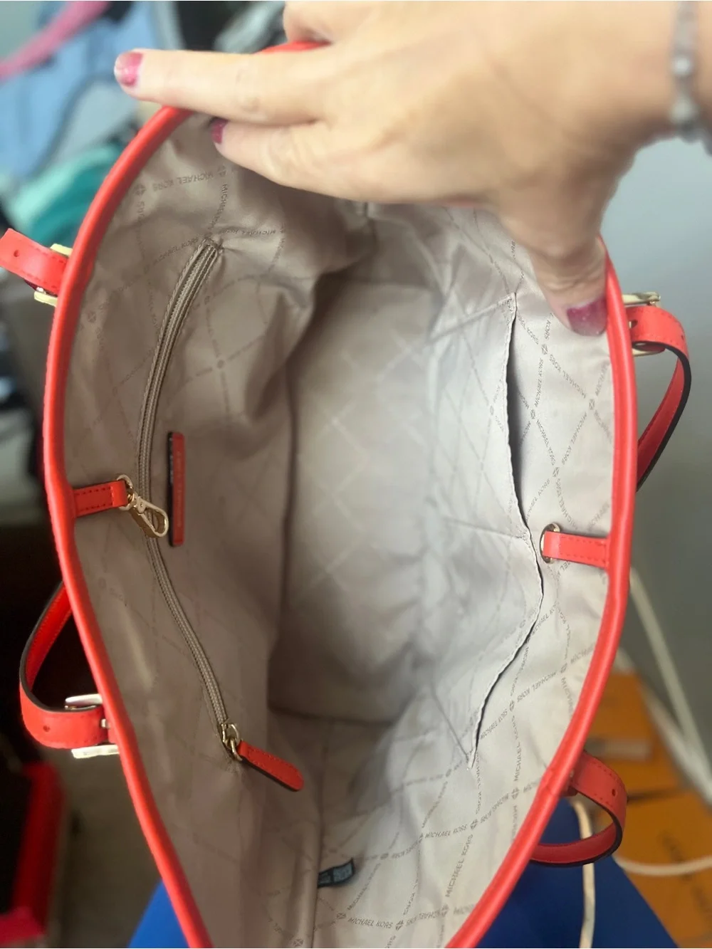 Michael Kors Orange Patent Leather Tote with Gold MK Charm